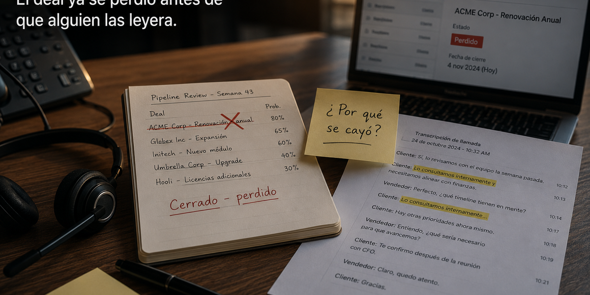 Análisis de llamadas de ventas con IA: identifica deals en riesgo antes de que se pierdan