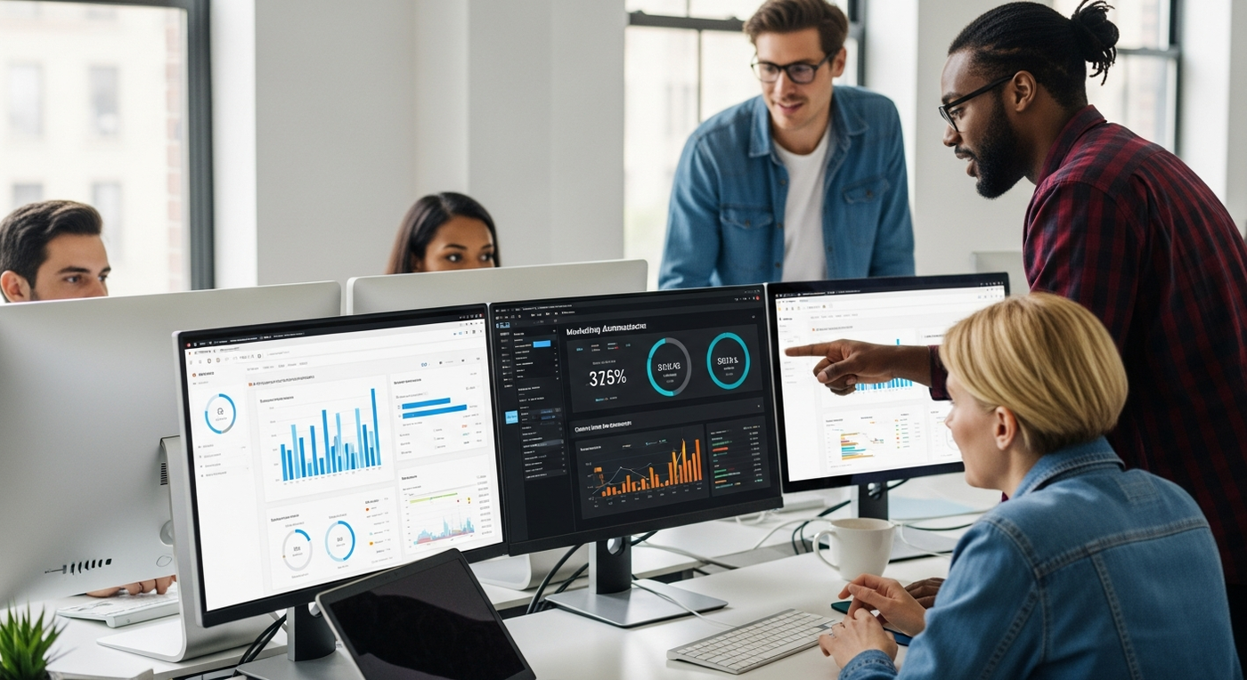 Team arbeitet an Marketing-Automatisierung und Content-Performance