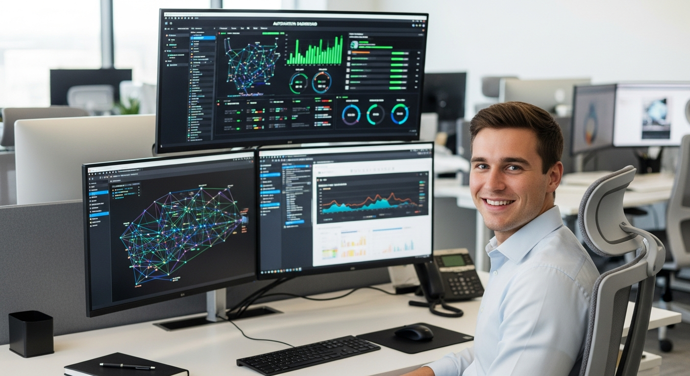 Büro mit Automatisierungs-Dashboards