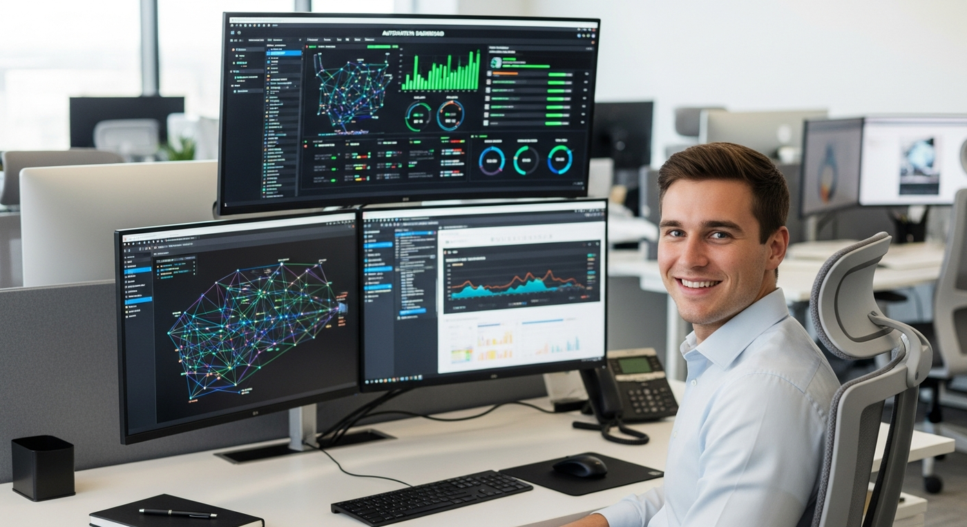 Büro mit Automatisierungs-Dashboards