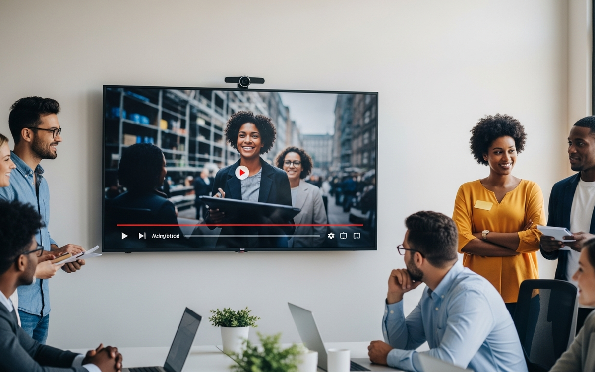 Menschen sehen Video-Präsentation im Büro