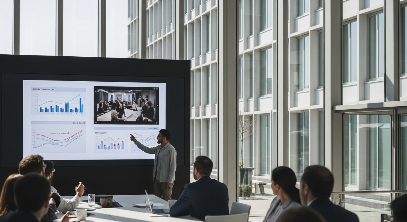 Meeting mit Fokus auf visuelle Praesentation