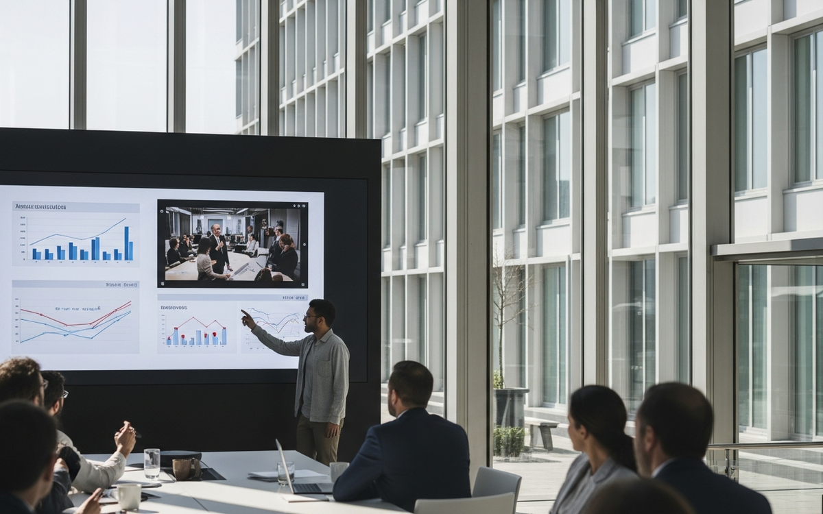 Meeting mit Fokus auf visuelle Praesentation