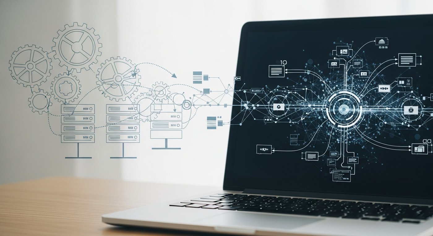 Laptop mit Darstellung von Automatisierungsprozessen