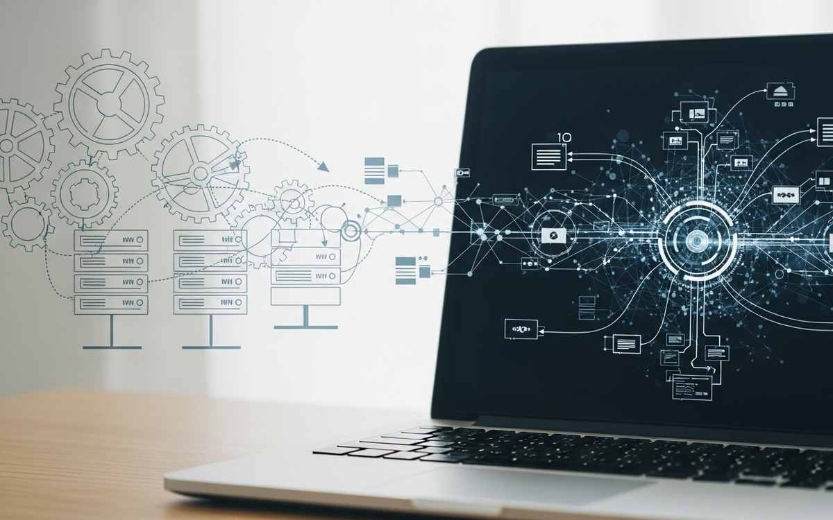 Laptop mit Darstellung von Automatisierungsprozessen
