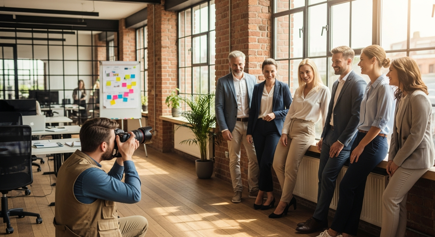 Authentisches Foto-Shooting für ein B2B-Unternehmen im sommerlichen Büro-Loft in Leipzig