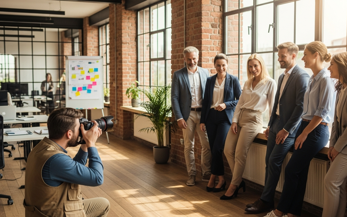 Authentisches Foto-Shooting für ein B2B-Unternehmen im sommerlichen Büro-Loft in Leipzig