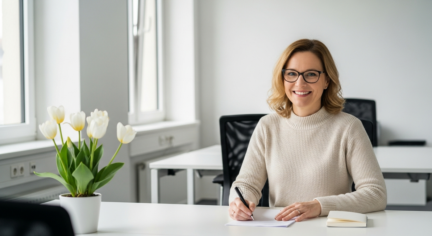 Frühlingshafte B2B-Szene mit Fokus auf Zusammenarbeit und Innovation