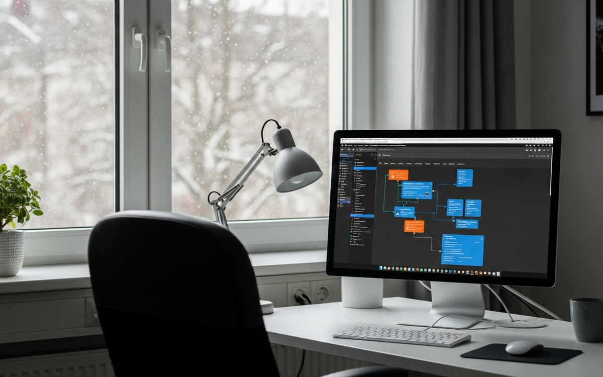 Modernes Büro in Leipzig im Winter mit Fokus auf Marketing-Automatisierung
