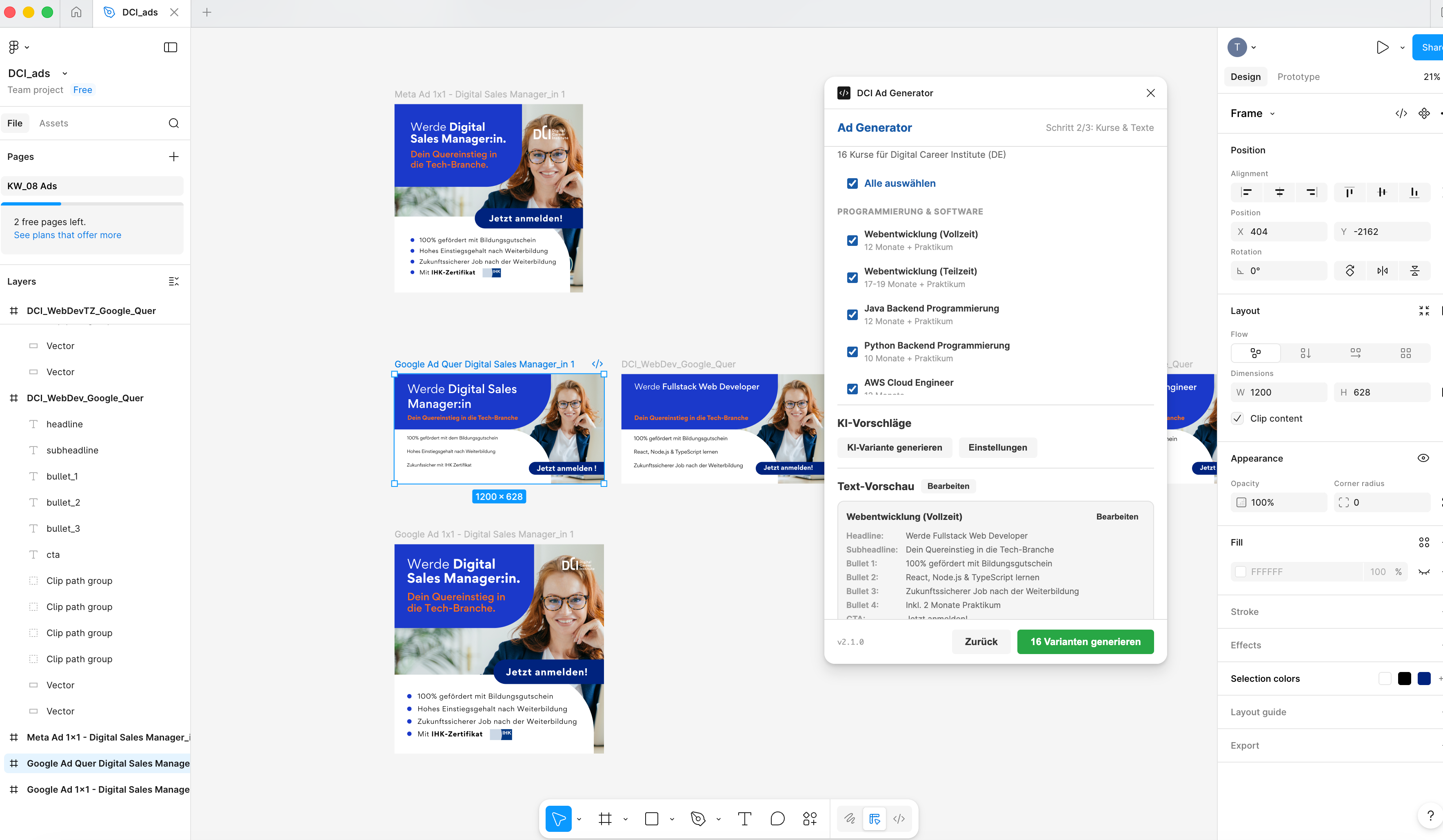 DCI Ad Generator – Figma Plugin mit KI