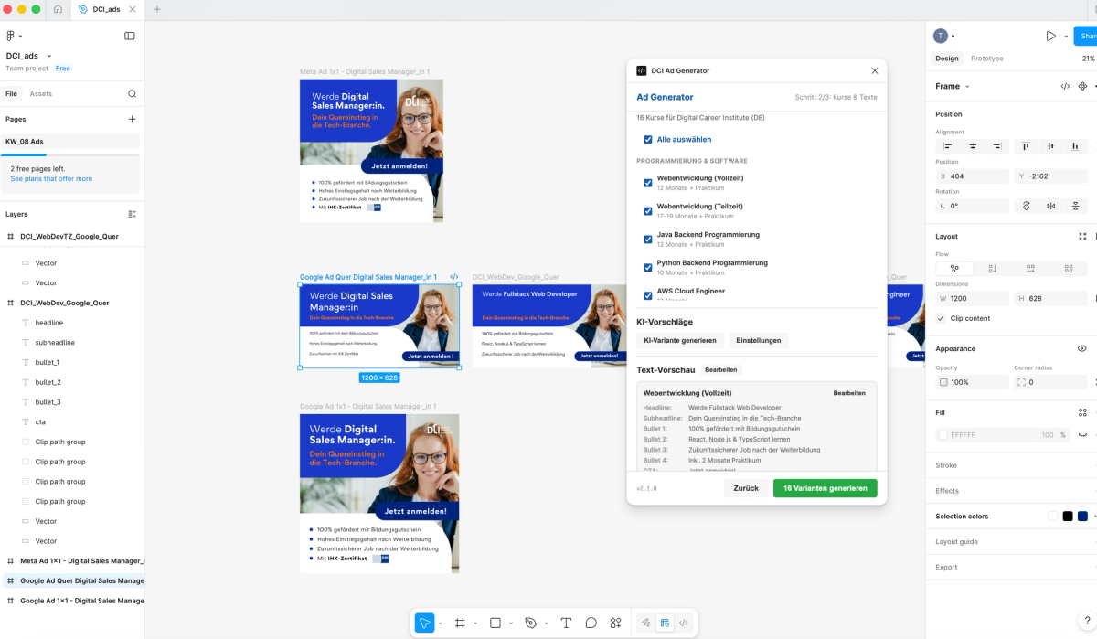 DCI Ad Generator – Kampagnenvarianten direkt in Figma