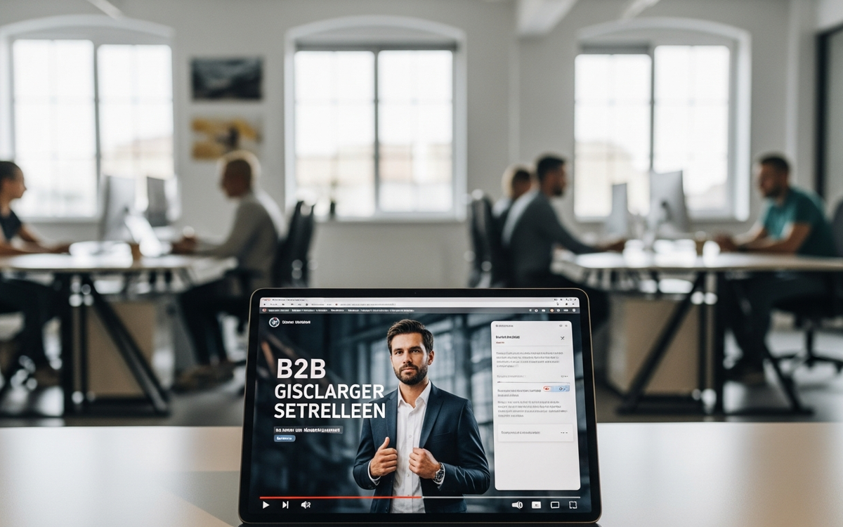 Büroarbeitsplatz mit Tablet und B2B-Video