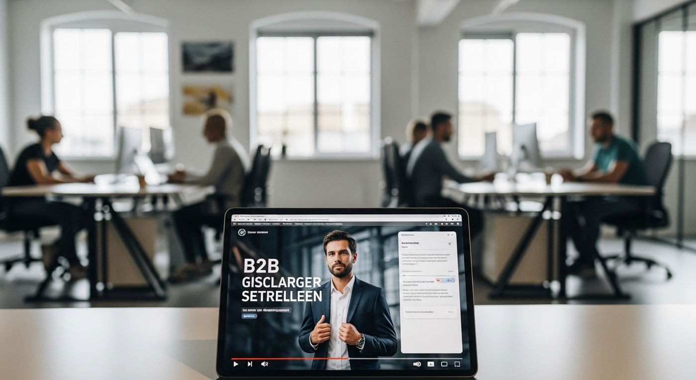 Büroarbeitsplatz mit Tablet und B2B-Video