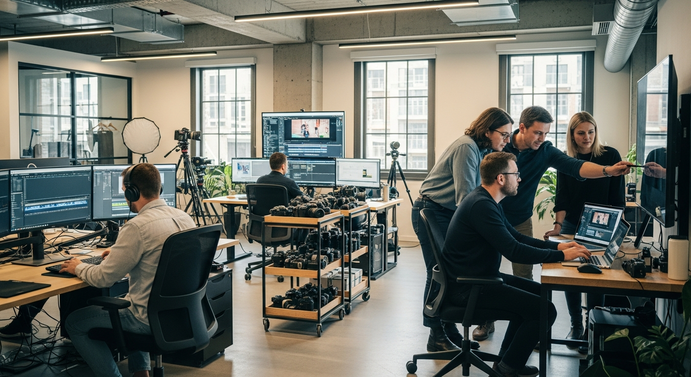 Büro mit Foto- und Videoequipment für B2B-Marketing