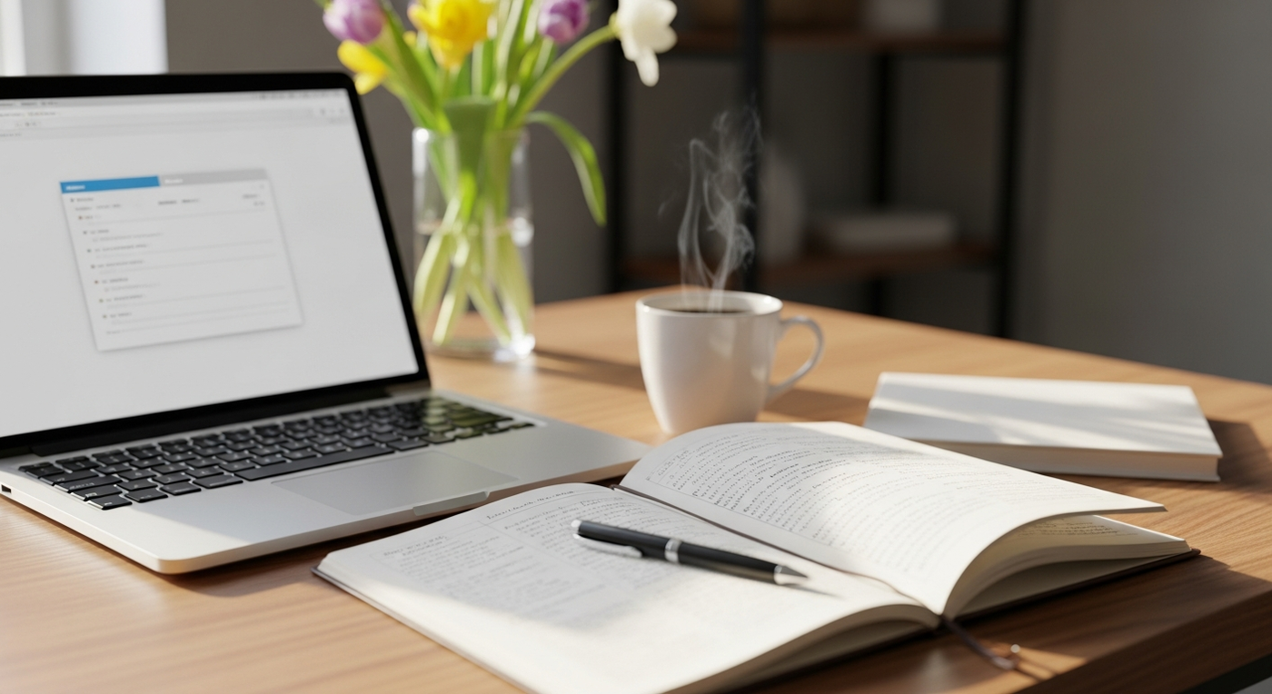 Büroarbeitsplatz im Frühling