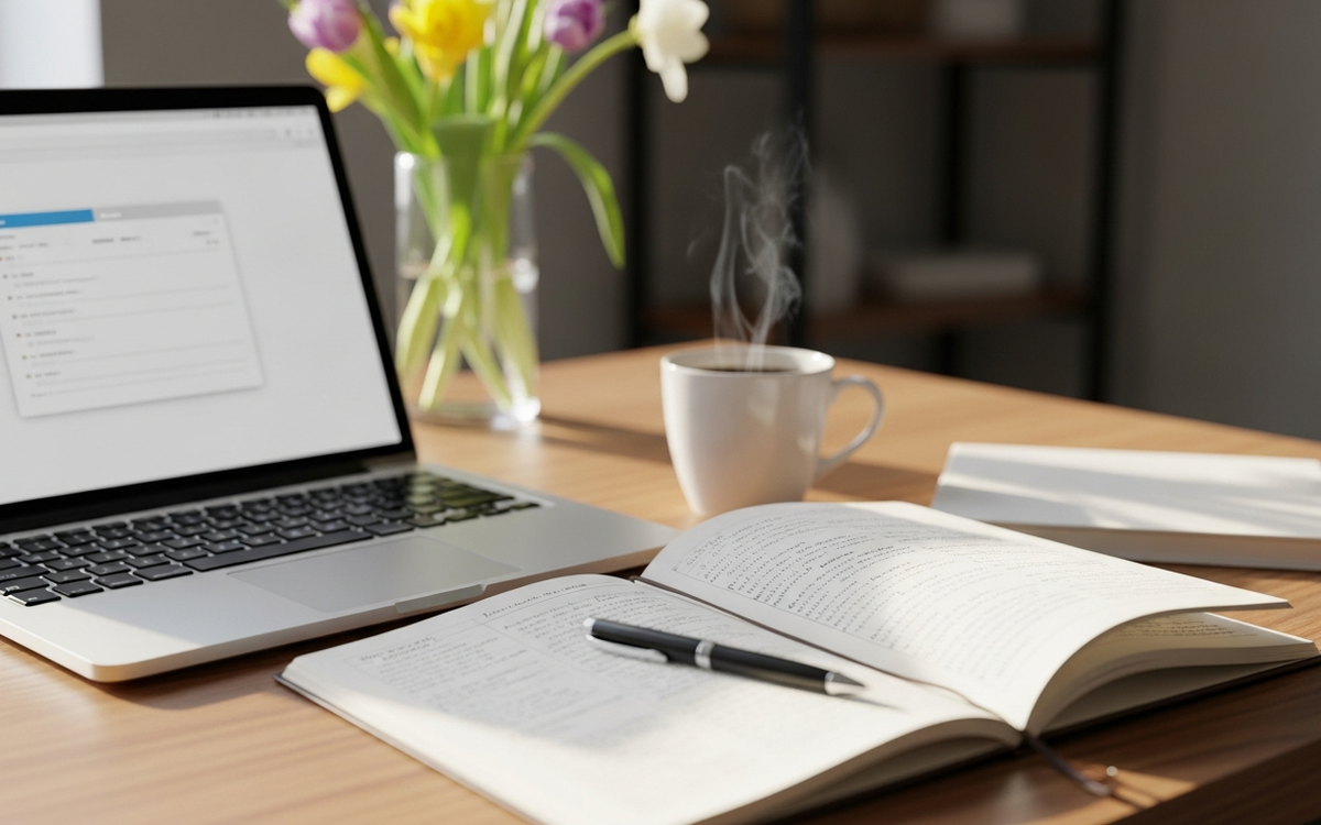 Büroarbeitsplatz im Frühling