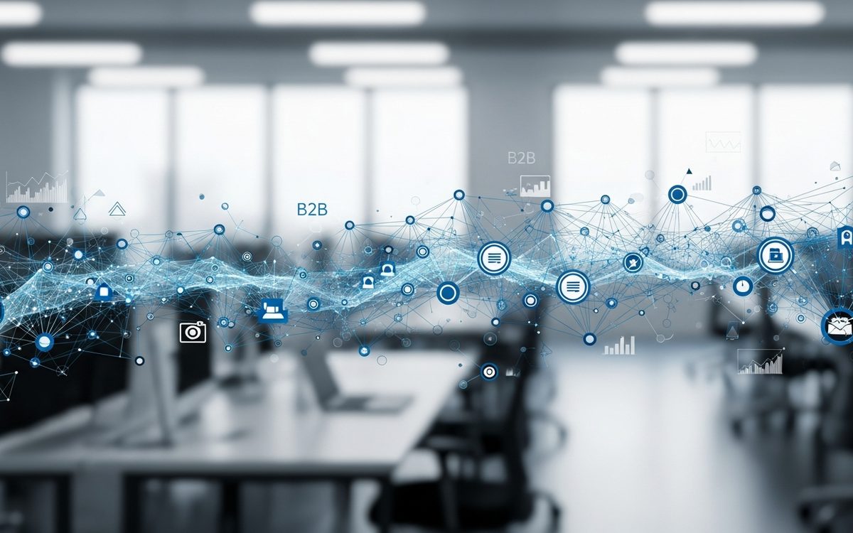 Abstraktes Netzwerk symbolisiert Marketing-Automatisierung im B2B