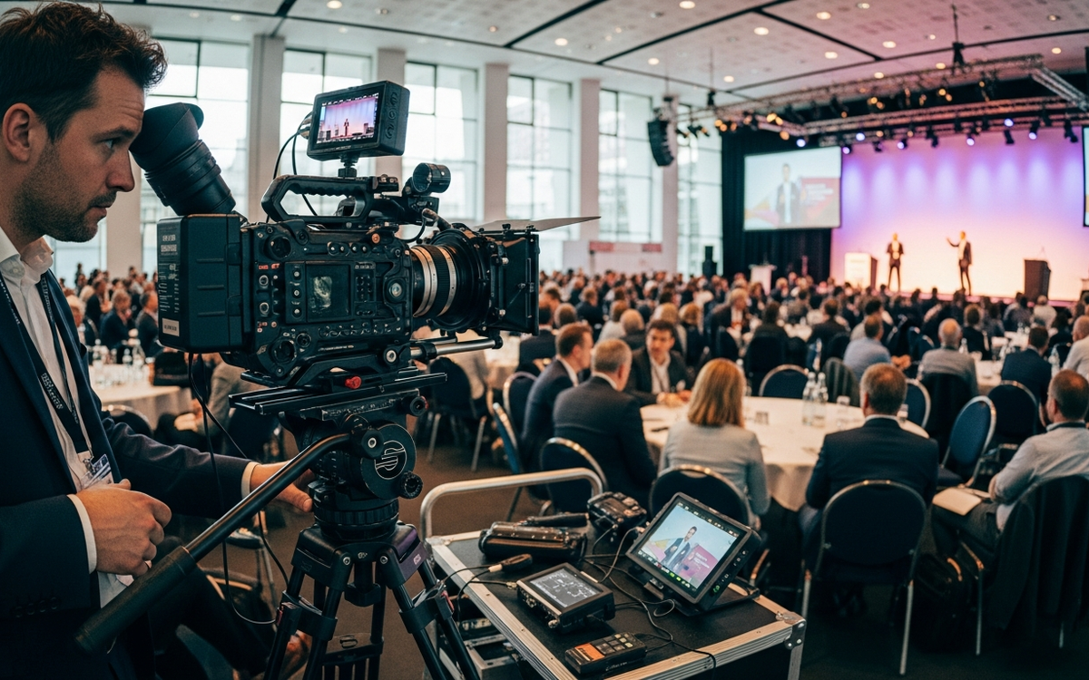 Videograf filmt Konferenz in Leipzig
