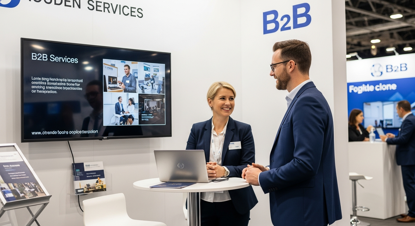 B2B Dienstleister präsentiert Video auf Messe