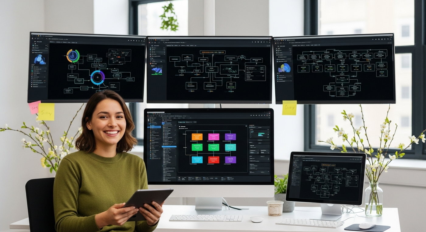 Büro mit Automatisierungs-Dashboards