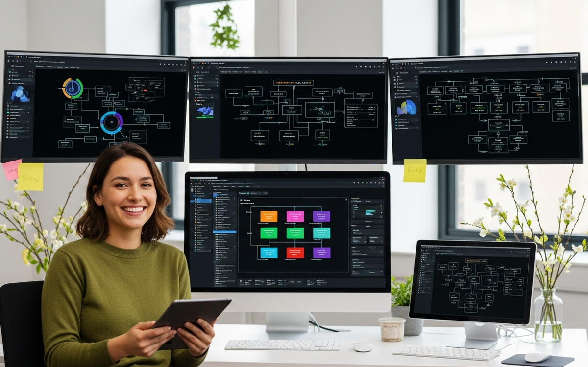 Büro mit Automatisierungs-Dashboards