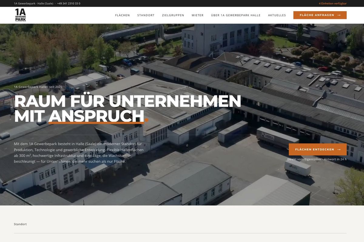 1A Gewerbepark Halle – Website und CMS