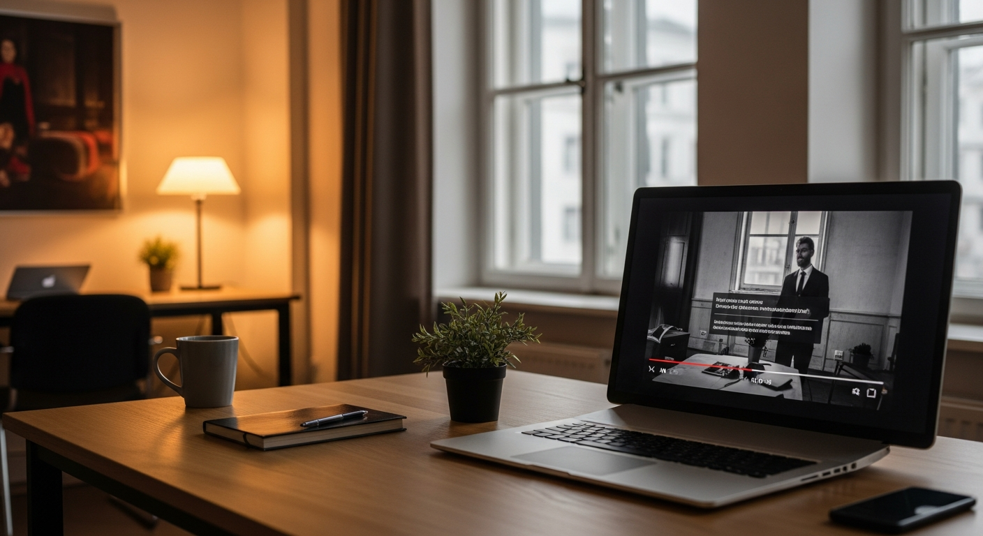Bürosetting mit Technologie und Video im Winter