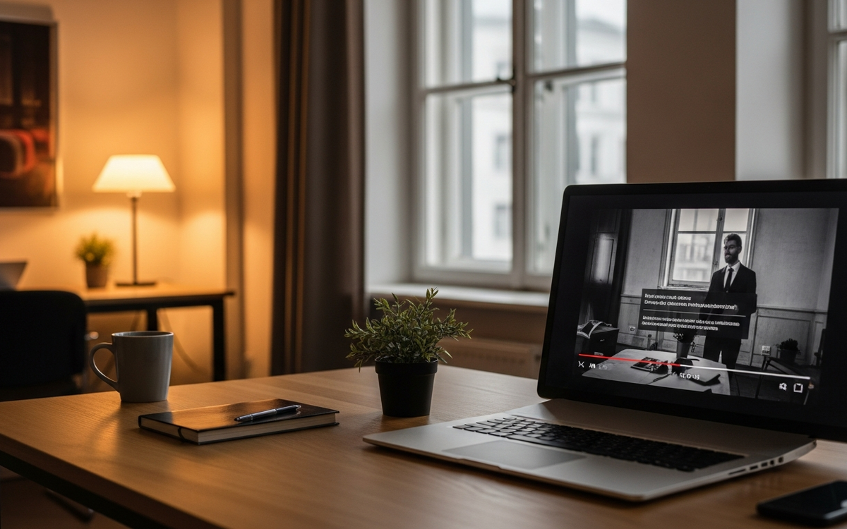 Bürosetting mit Technologie und Video im Winter