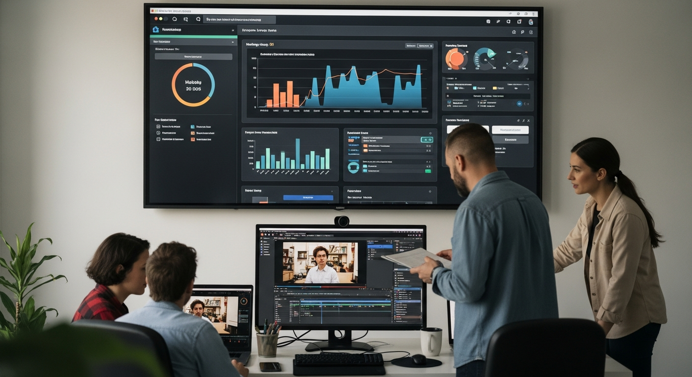 Kreatives Team arbeitet an Video-Content für Marketing-Automatisierung