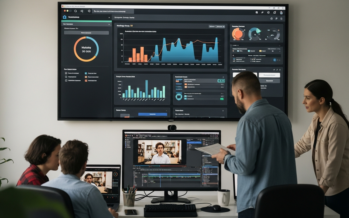Kreatives Team arbeitet an Video-Content für Marketing-Automatisierung