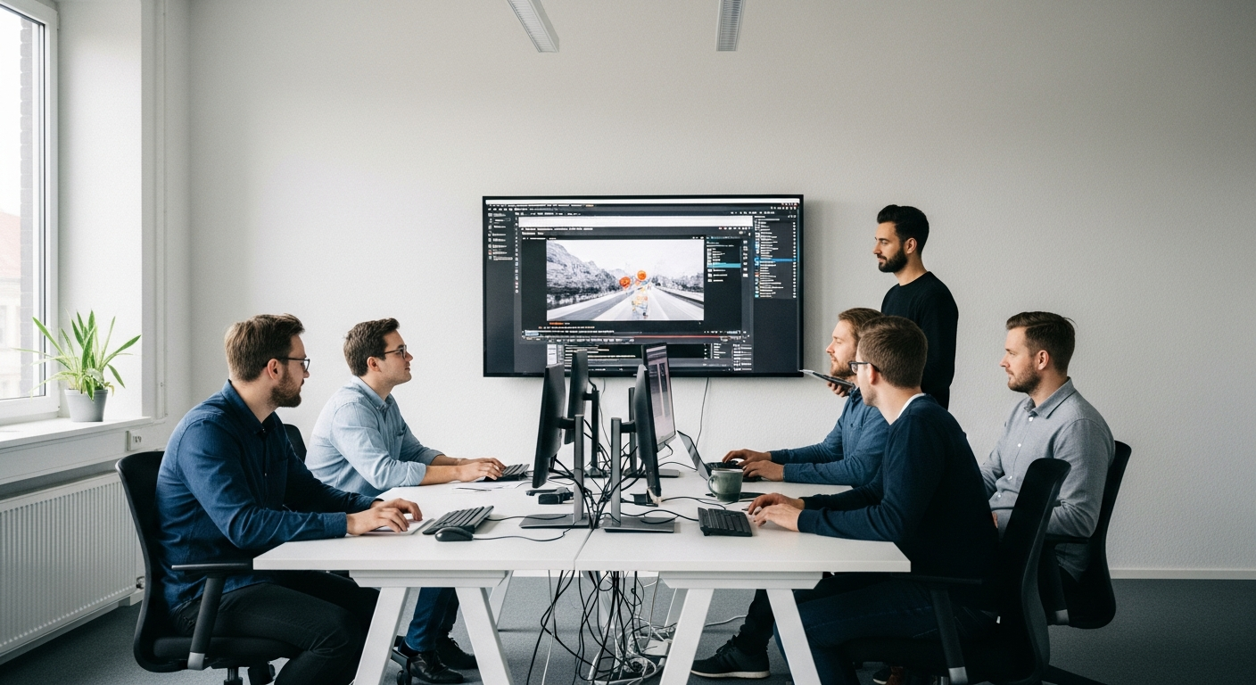 Team arbeitet an visueller Marketingstrategie im Büro