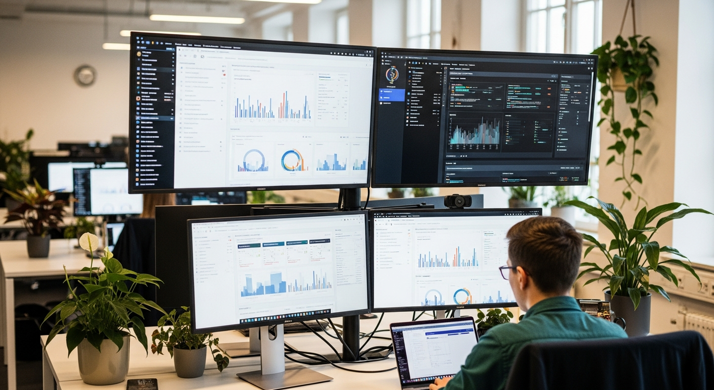 Modernes Büro mit Marketing-Automatisierung Visualisierungen