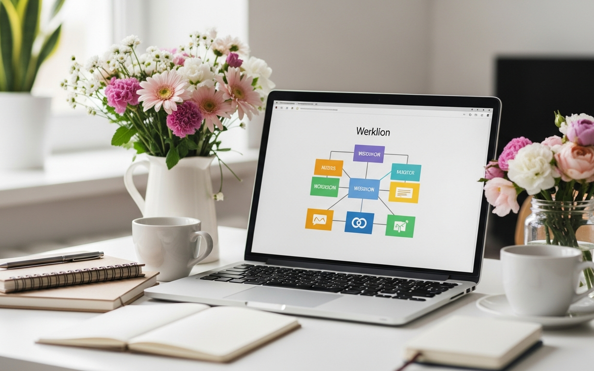 Buero mit Workflow-Diagramm im Fruehling