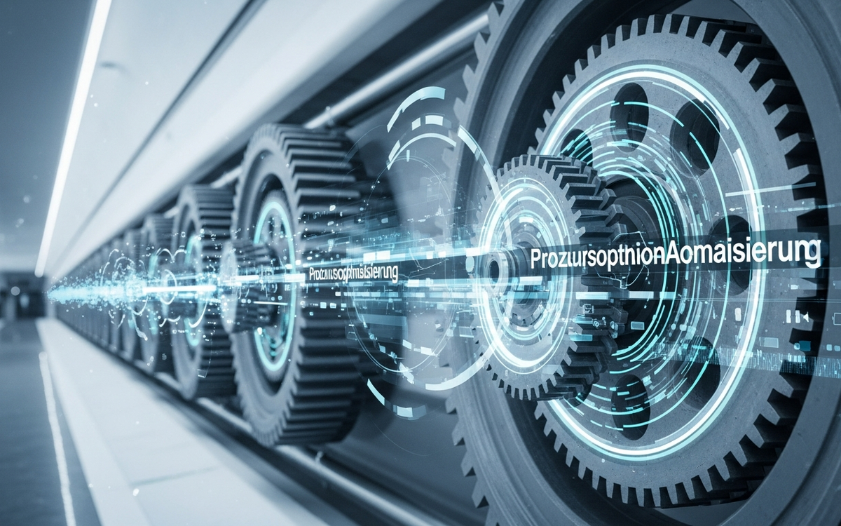 Zahnräder und Datenströme symbolisieren Prozessoptimierung