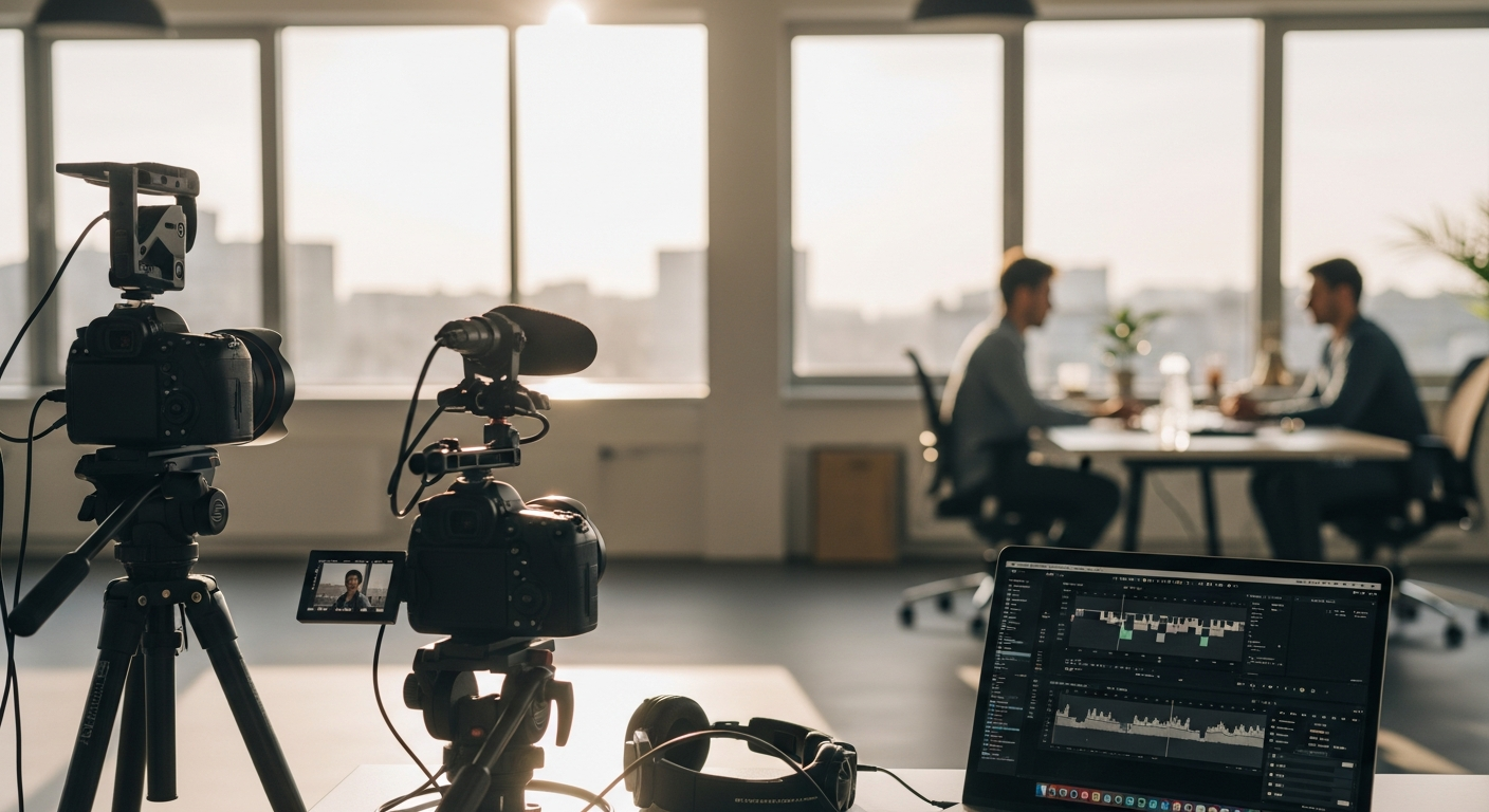 Professionelles Kamera-Setup in einem modernen Büro