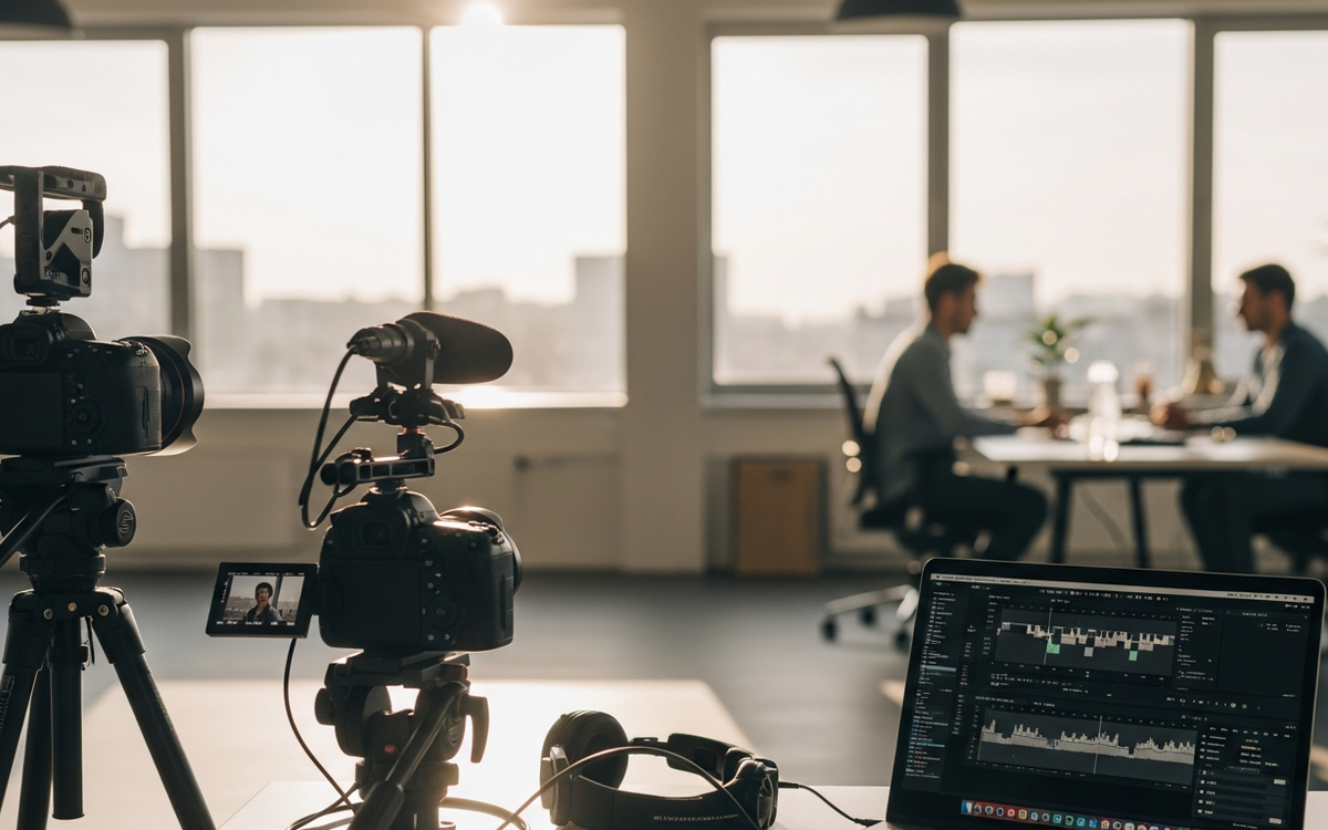 Professionelles Kamera-Setup in einem modernen Büro