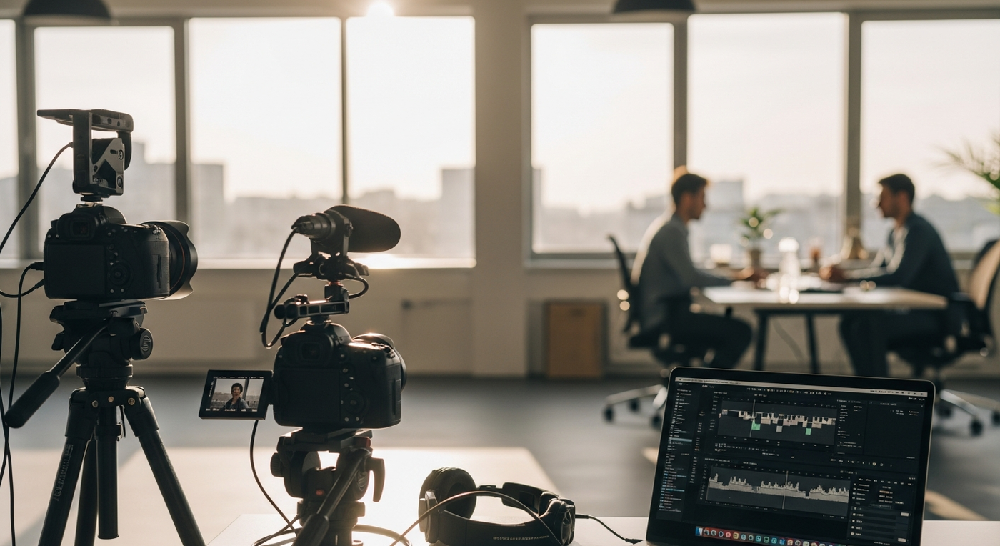 Professionelles Kamera-Setup in einem modernen Büro