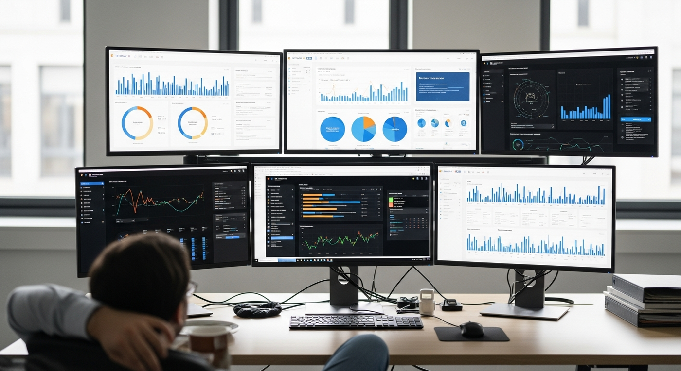 Büro mit Monitoren, die B2B-Marketing-Automatisierung darstellen.