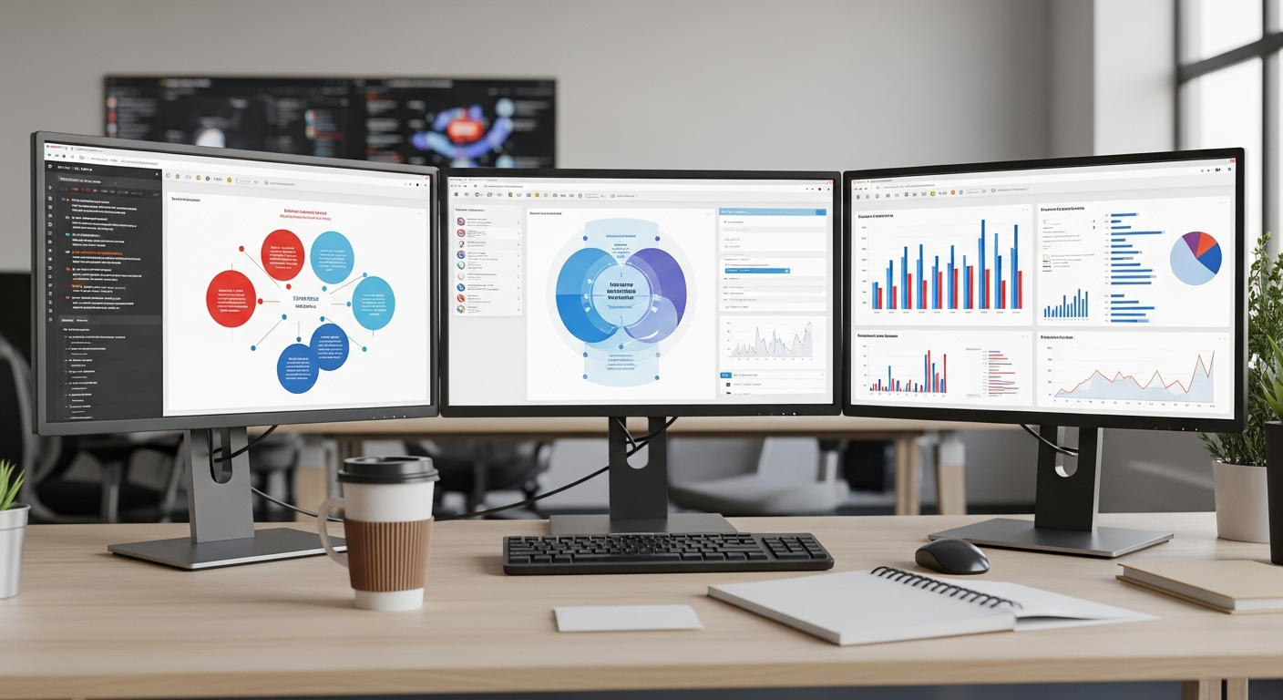 Bueroraum mit Monitoren zur Marketing-Automatisierung