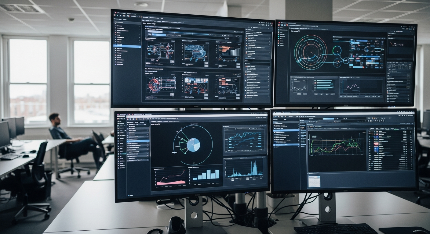 Büro mit Automatisierungs-Dashboards