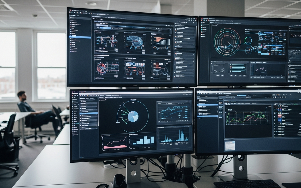 Büro mit Automatisierungs-Dashboards