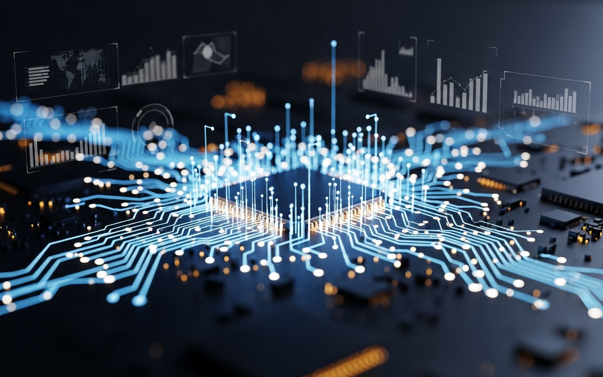 Abstraktes Netzwerk mit Datenströmen für Marketing Automatisierung