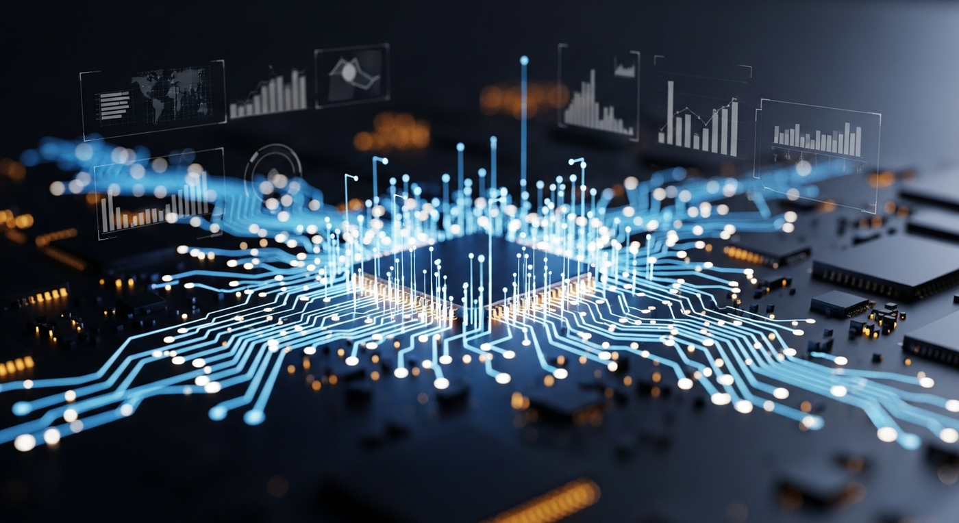 Abstraktes Netzwerk mit Datenströmen für Marketing Automatisierung