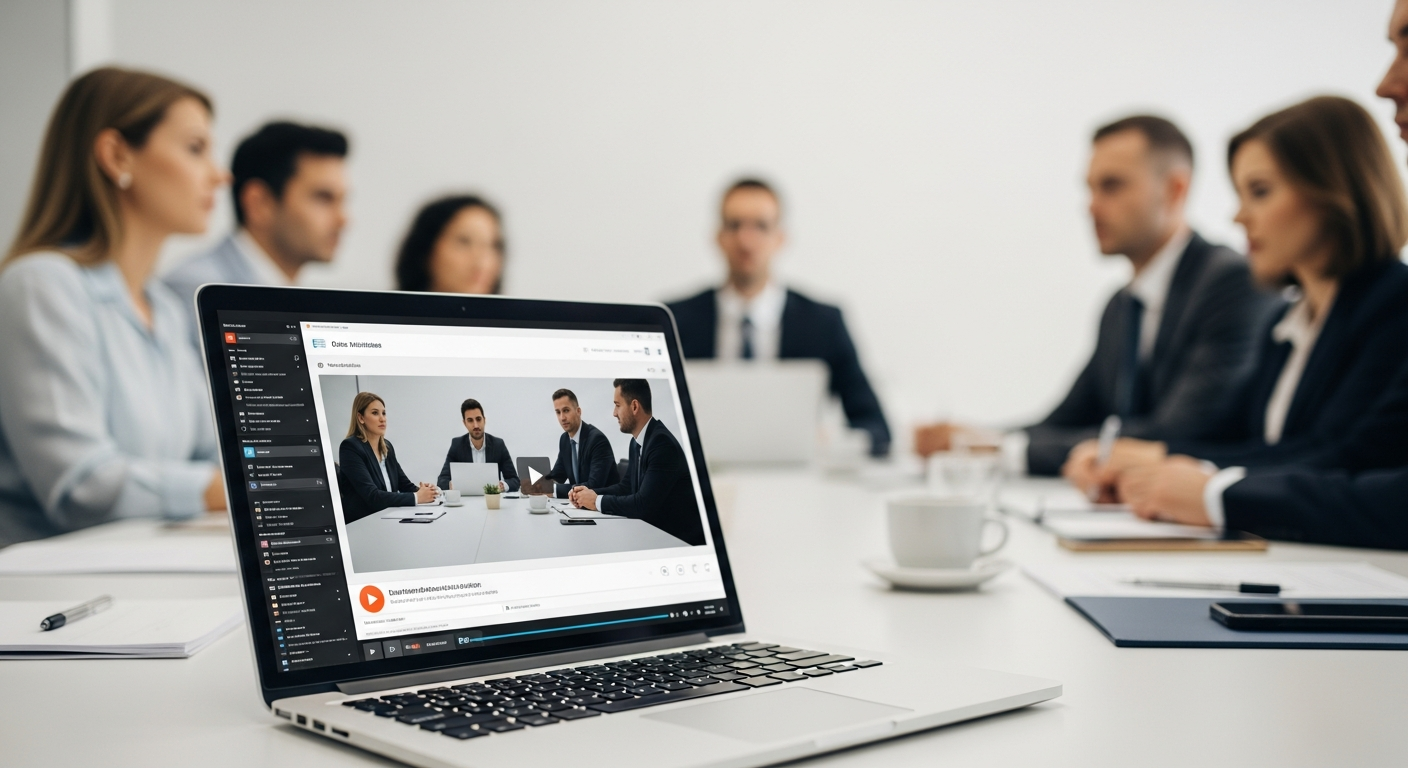 Laptop mit Video in Bueroumgebung