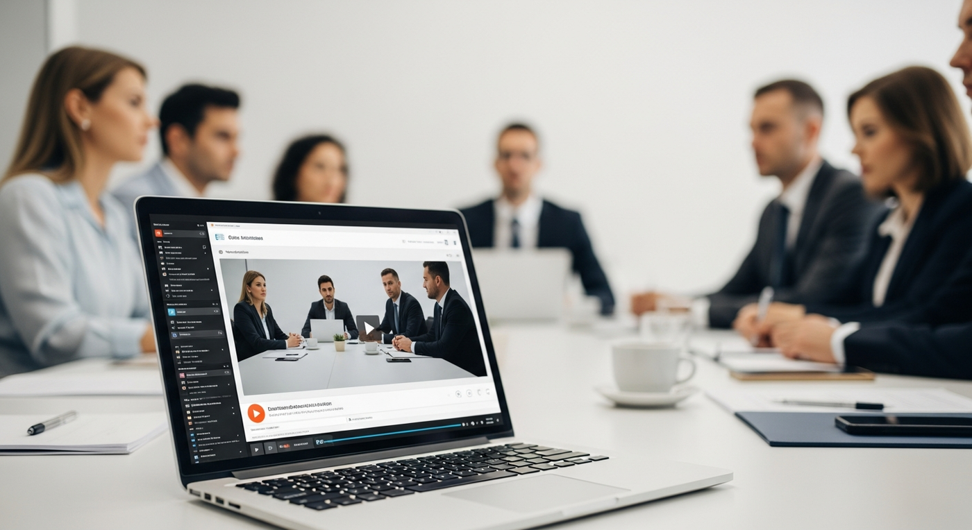 Laptop mit Video in Bueroumgebung