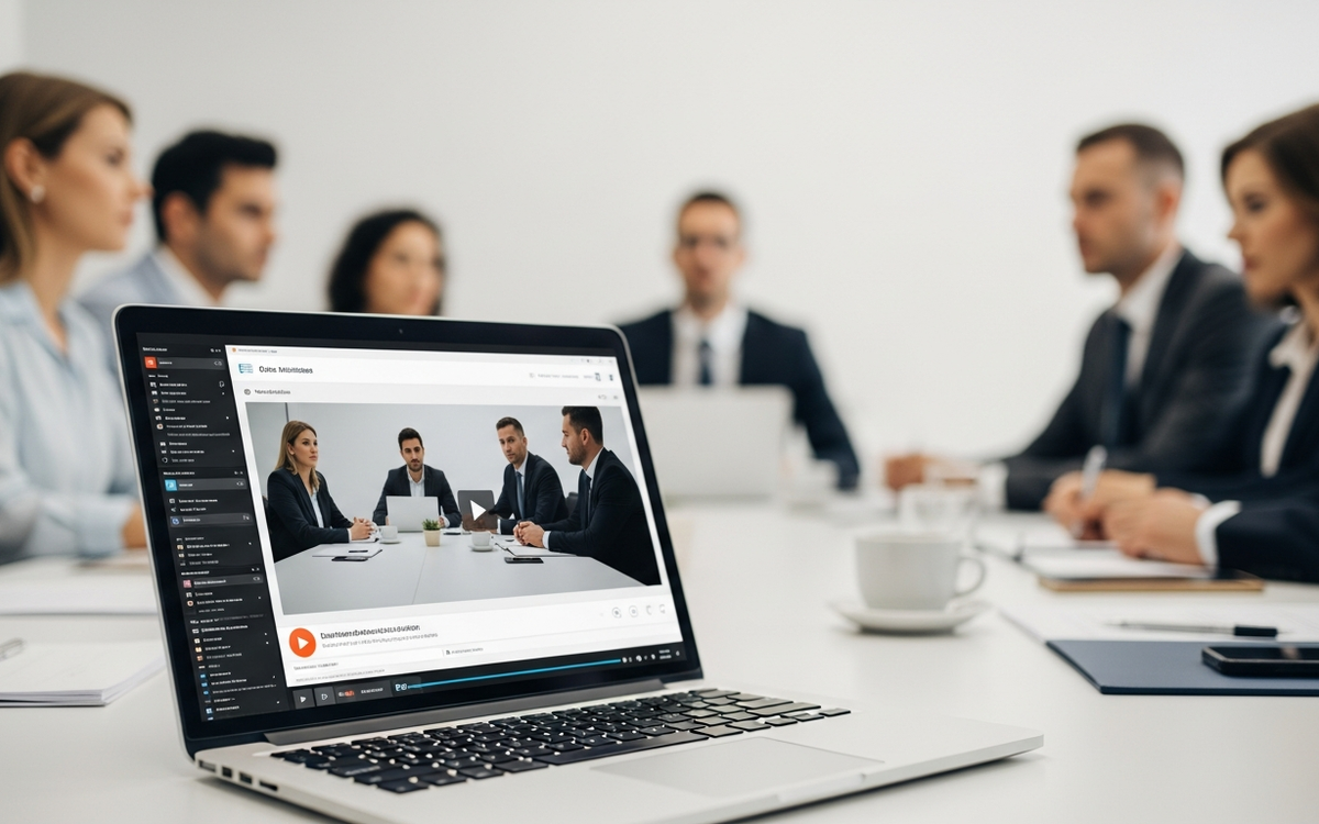 Laptop mit Video in Bueroumgebung