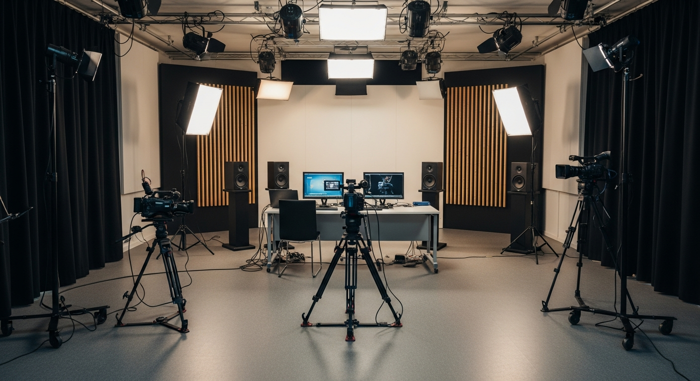 Professionelles Video-Equipment in einem Studio in Leipzig.