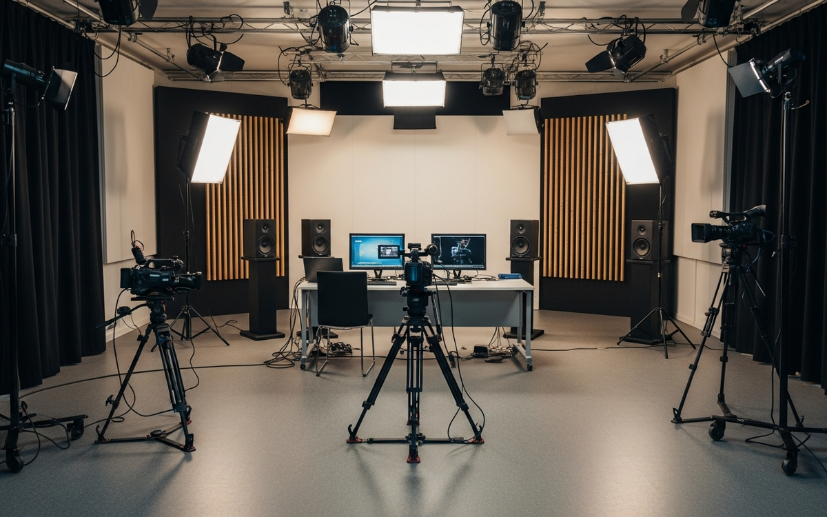 Professionelles Video-Equipment in einem Studio in Leipzig.