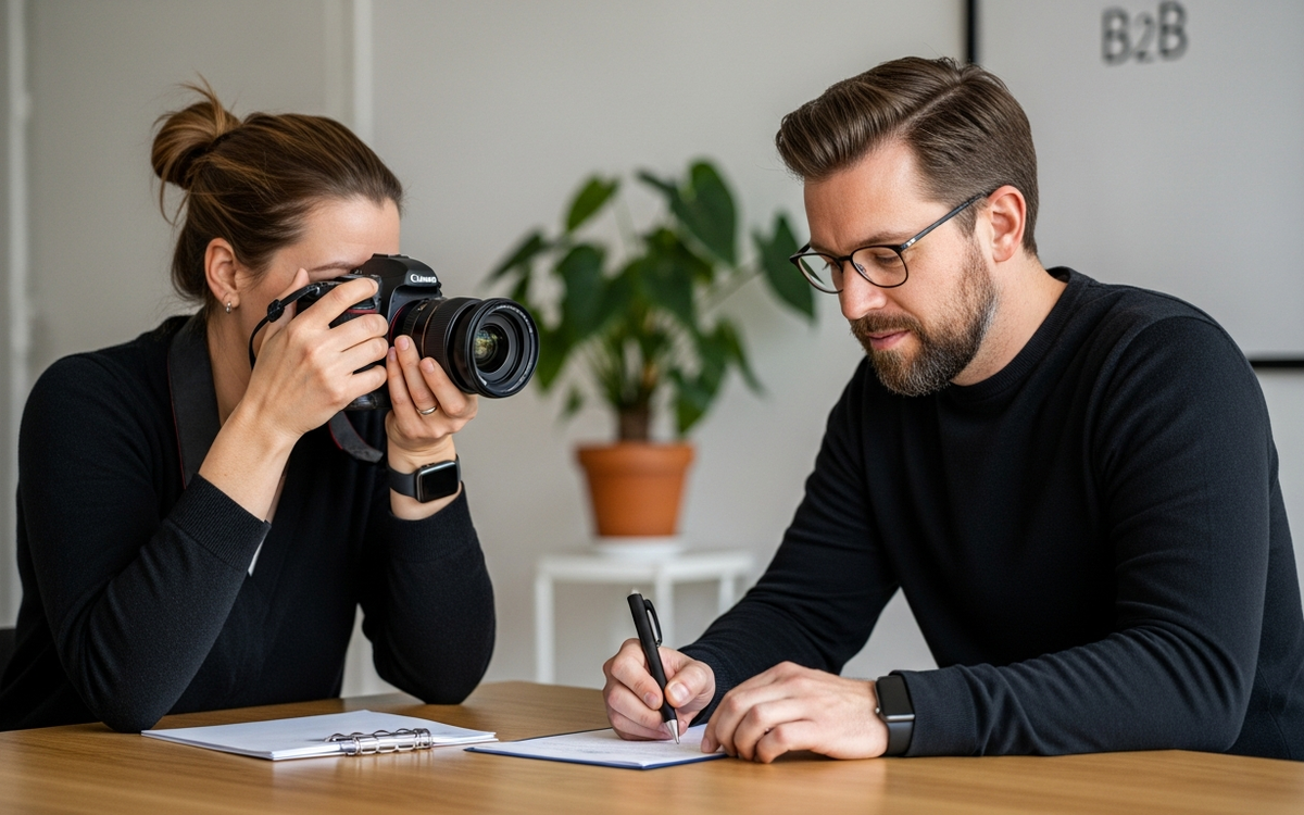 Zusammenarbeit von Fotograf und B2B-Dienstleister für authentisches Marketing