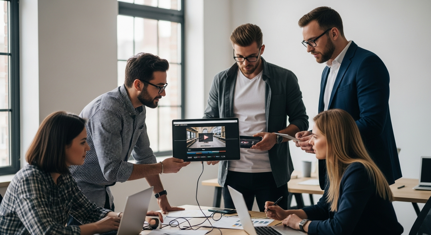 B2B-Team arbeitet an Video-Projekt